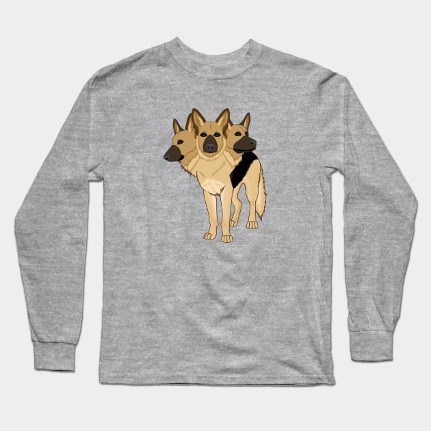 German Shepherd Cerberus Long Sleeve T-Shirt by Mstiv